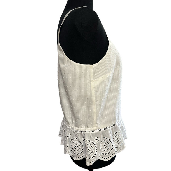 J. Crew White Swiss Dot Eyelet Square Neck Ruffe Hem Casual Tank Top, Size 4 - Picture 2 of 6